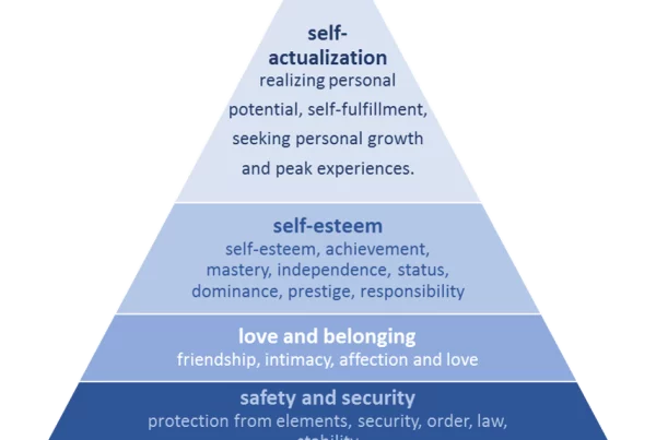 Table of Maslow's Hierarchy of Needs, showing the 5 sections: Self Actualisation, Esteem Needs, Belongingness & Love, Safety and Physiological Needs